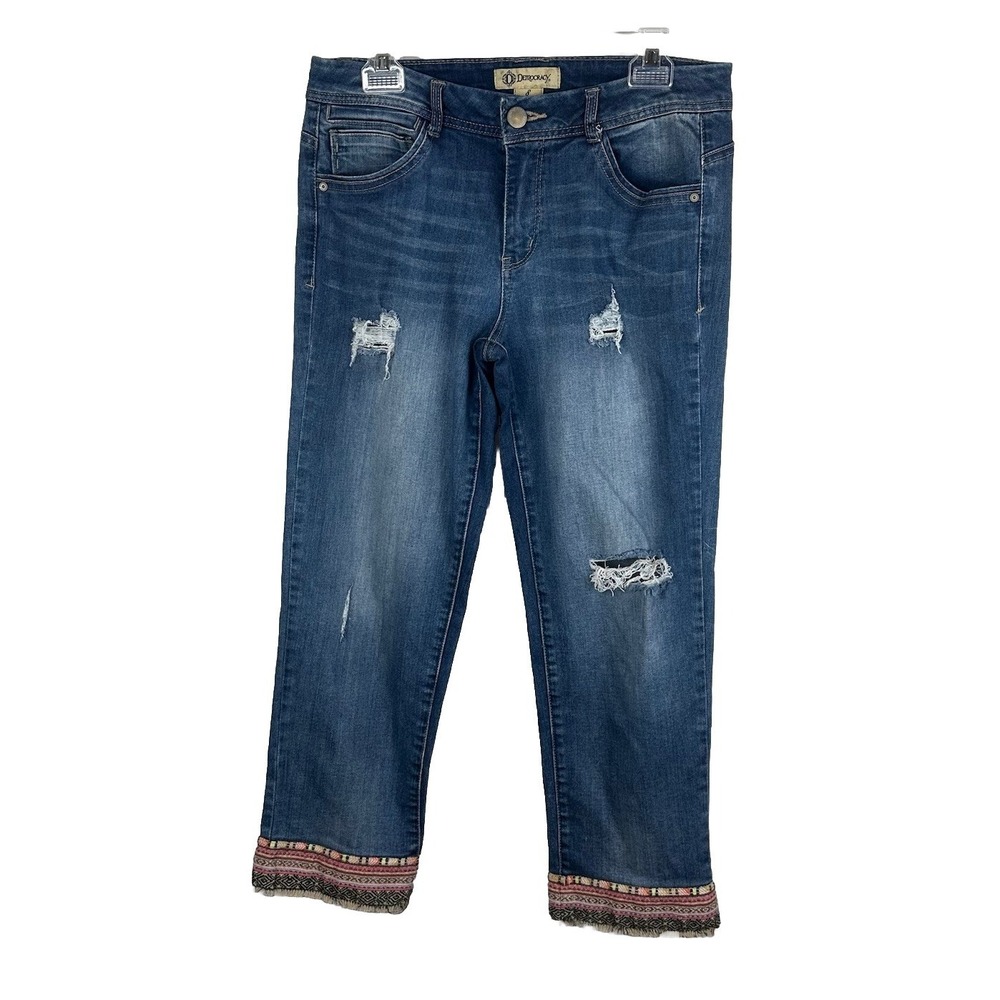 Democracy Jeans Womens 8 Crop Blue‎ Mid Rise Slim Straight Flood Boho Hippie